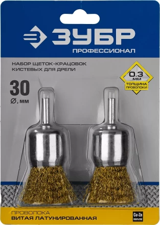 ЗУБР "ПРОФЕССИОНАЛ". Набор щеток кистевых для дрели, витая стальная латунированная проволока 0,3мм, 30мм, 2шт 35225-30-H2_z02 купить в Когалыме