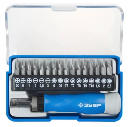 ЗУБР "ЭКСПЕРТ" Набор "Т-17": Отвертка для точных работ, реверсивная рукоятка, CR-V, сменные биты 25626-H17 купить в Когалыме
