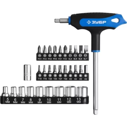Набор ЗУБР "ЭКСПЕРТ": Отвертки, битодержатель с Т-образной двухкомпонентной рукояткой, Cr-V, 31 предмет 25236-H30_z01 купить в Когалыме