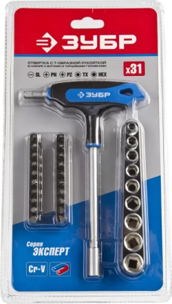 Набор ЗУБР "ЭКСПЕРТ": Отвертки, битодержатель с Т-образной двухкомпонентной рукояткой, Cr-V, 31 предмет 25236-H30_z01 купить в Когалыме