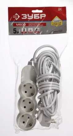 Удлинитель ЗУБР "МАСТЕР" электрический, ПВС сечение 1кв мм, заземление, 3 гнезда, макс мощн 3500Вт, 5м 55038-5 купить в Когалыме