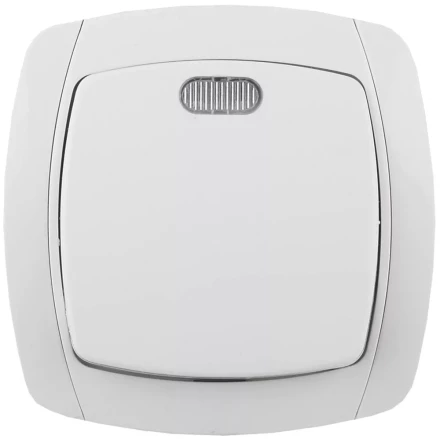 Выключатель СВЕТОЗАР "CITY LIGHT" одноклавишный в сборе, с подсветкой, белый, 10А/~250В SV-54231-W купить в Когалыме