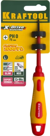 Отвертка KRAFTOOL, высоковольтная, Cr-Mo-V стержень, двухкомпонент. маслобензостойкая рукоятка, PH №0, 60мм 250084-0-060 купить в Когалыме