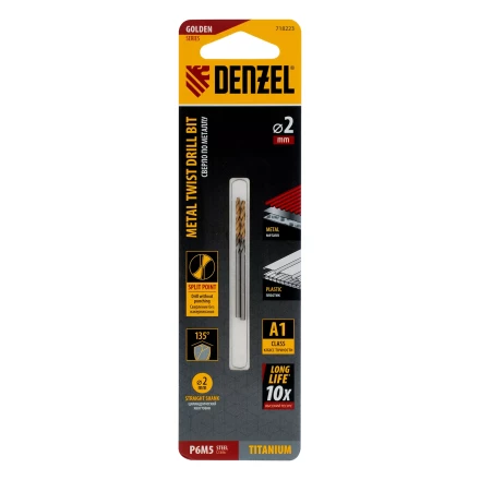 Сверло спиральное по металлу Denzel 2 x 49 мм, Р6М5, Golden Tip , 2шт., 718223 купить в Когалыме