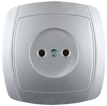 Розетка СВЕТОЗАР "АКЦЕНТ" одинарная в сборе, без заземления, цвет серебристый металлик, 16А/~250В SV-54200-SM купить в Когалыме