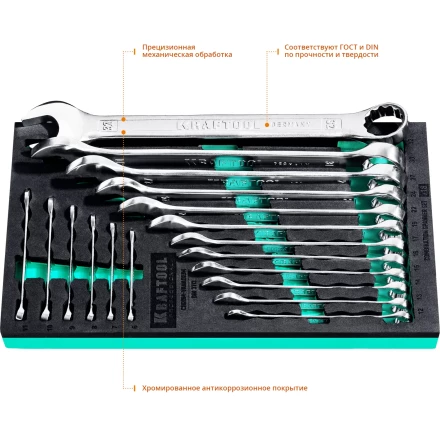Наборы ключей комбинированных KRAFTOOL, Cr-V, DIN 3110, в EVA-ложементе 27079-H18E купить в Когалыме