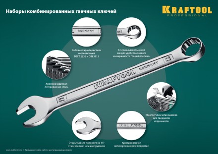 Наборы ключей комбинированных KRAFTOOL, Cr-V, DIN 3110, в EVA-ложементе 27079-H18E купить в Когалыме