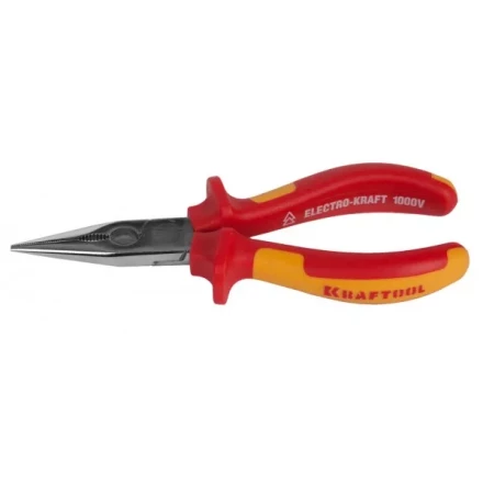 Тонкогубцы "ELECTRO-KRAFT", Cr-Mo сталь, двухкомпонентная маслобензостойкая рукоятка, хромированное покрытие, 160мм. KRAFTOOL 2202-3-16 2202-3-16_z01 купить в Когалыме