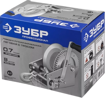Лебедка ручная барабанная ЗУБР "ПРОФЕССИОНАЛ", тяговая, тросовая, 0,7т, 8м 43113-0.7_z01 купить в Когалыме