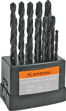 Набор сверл по мет 1,0-10,0 мм 19 шт Кратон 1 05 01 006 купить в Когалыме