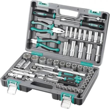 Набор инструментов 1/2 и 1/4  CrV пластиковый кейс  69 предметов STELS 14108 купить в Когалыме