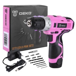 Дрель аккумуляторная DEKO GCD12DU3 PINK SET2 + оснастка 13 шт, 063-4171