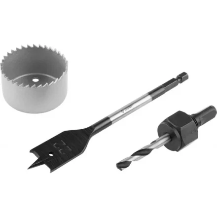 Набор ЗУБР "ЭКСПЕРТ" для врезки замков, коронка по дереву 48мм, державка с центр. сверлом, перьевое сверло 22мм, 3 пред 2954-48-H3_z01 купить в Когалыме