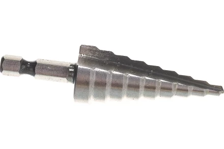 Сверло ступенчатое по металлу 4-6-8-10-12-14-16-18-20мм, P6M5, шестигранный хвостовик Вихрь 73/10/6/17 купить в Когалыме