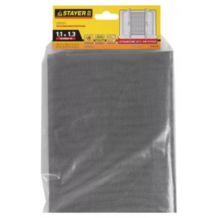 Сетка STAYER "STANDARD" противомоскитная, для окон, в индивидуальной упаковке, стекловолокно+ПВХ, серая, 1,1 х 1,3м 12516-11-13 купить в Когалыме