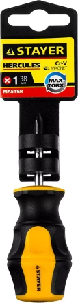 Отвертка STAYER "MASTER" "HERCULES", Сr-V, противоскользящая рукоятка, PH1x38мм 25052-38-1_z02 купить в Когалыме