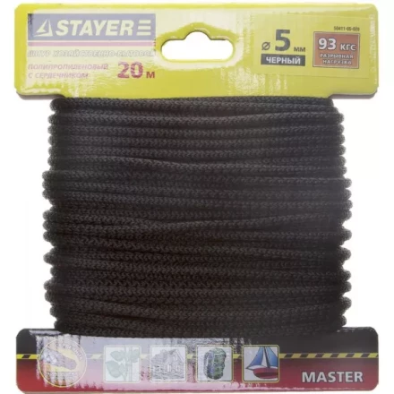 Шнур STAYER "MASTER" хозяйственно-бытовой, полипропиленовый, вязанный, с сердечником, черный, d 5, 20м 50411-05-020 купить в Когалыме