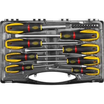 Набор STAYER "PROFESSIONAL" "PROTech": Отвертки, Cr-Mo, двухком рукоят, отвертки 7шт, отвертка-битодержатель, биты 10шт 25133-H8_z02 купить в Когалыме