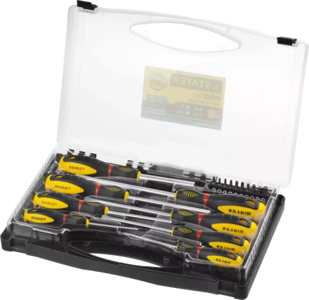 Набор STAYER "PROFESSIONAL" "PROTech": Отвертки, Cr-Mo, двухком рукоят, отвертки 7шт, отвертка-битодержатель, биты 10шт 25133-H8_z02 купить в Когалыме