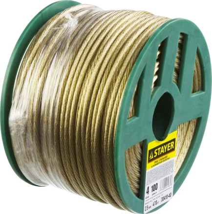 Трос стальной в полимерной оболочке, d=4,0 мм, L=100 м, STAYER Master 30410-40 30410-40 купить в Когалыме