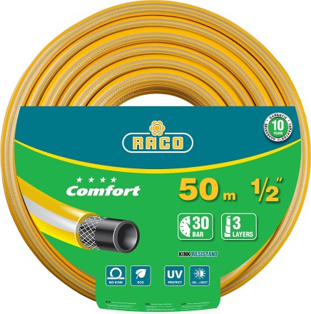 Шланг RACO &quot;COMFORT&quot; поливочный, 30атм., армированный, 3-х слойный, 1/2&quot;х50м 40303-1/2-50 купить в Когалыме
