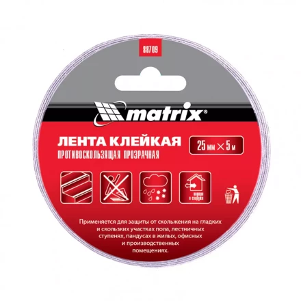 Лента клейкая противоскользящая прозрачная 25 мм x 5 м Matrix 88709 купить в Когалыме