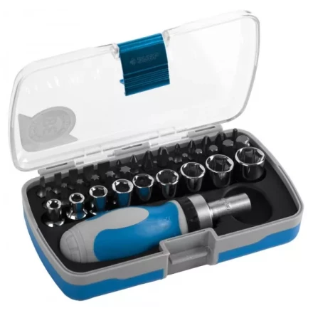 Набор ЗУБР Отвертка "ЭКСПЕРТ" реверс.с насадками, 2-хкомпон. ручка, HEX1/4" - SQ1/4",в пласт. боксе, 38 пред. 25288-H38 купить в Когалыме