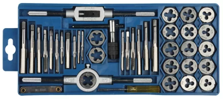 Набор ЗУБР "МАСТЕР" с металлореж. инструментом, метчики однопроходные и плашки М3-М12, оснастка - в пласт. боксе 40пред. 2810-H40_z01 купить в Когалыме