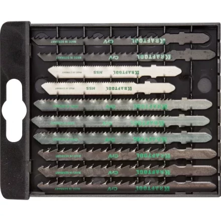 Набор KRAFTOOL Полотна для эл/лобзика, по дереву, ДСП, фанере, мягкому листовому металлу, EU-хвост., 10шт 159590-H10 купить в Когалыме