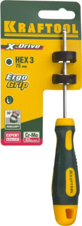 Отвертка KRAFTOOL, Cr-Mo-V сталь, двухкомпонентная противоскользящая рукоятка, HEX, №3x75мм 250075-3-075 купить в Когалыме