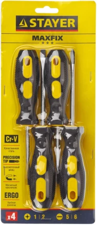 Набор STAYER "MASTER": Отвертки слесарные, двухкомпонентная рукоятка, магнитный наконечник, 4шт 2513-H4_z01 купить в Когалыме