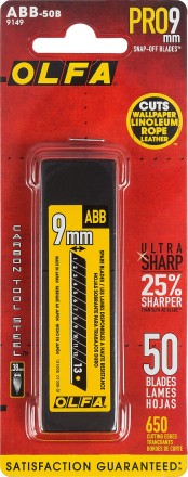 Лезвия OLFA сегментированные BLACK MAX, 9х80х0,38мм, 13 сегментов, 50шт OL-ABB-50B купить в Когалыме
