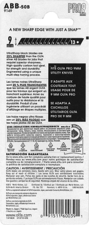 Лезвия OLFA сегментированные BLACK MAX, 9х80х0,38мм, 13 сегментов, 50шт OL-ABB-50B купить в Когалыме