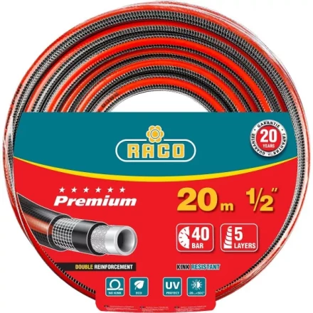 Шланг RACO "PREMIUM" поливочный, 40атм., армированный, 3-х слойный, 1/2"х20м 40300-1/2-20 купить в Когалыме