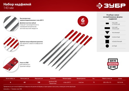 ЗУБР 6 шт, 140 мм, в чехле, с ручками, набор надфилей (16014-H6) купить в Когалыме