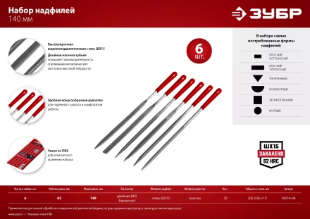 ЗУБР 6 шт, 140 мм, в чехле, с ручками, набор надфилей (16014-H6) купить в Когалыме