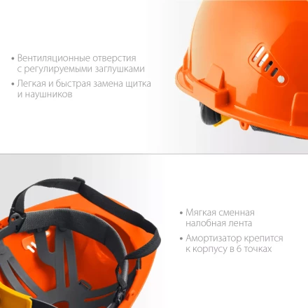 ЗУБР ТРИАДА, защитная каска в комплекте с наушниками и защитным сетчатым экраном, Профессионал (11099) купить в Когалыме