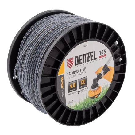 Леска для триммера двухкомпонентная витой квадрат, 4,0мм х 106м, на DIN катушке EXTRA CORD// Denzel 96826 купить в Когалыме