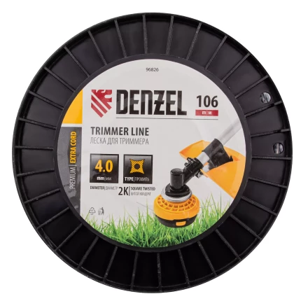 Леска для триммера двухкомпонентная витой квадрат, 4,0мм х 106м, на DIN катушке EXTRA CORD// Denzel 96826 купить в Когалыме
