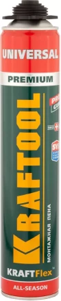 Пена "PREMIUM" профессиональная, монтажная, пистолетная, всесезонная, 750мл, KRAFTOOL 41182_z01 купить в Когалыме
