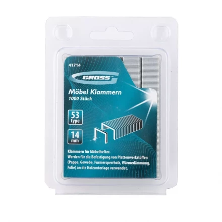 Скобы 14 мм для мебельного степлера усиленные тип 53 1000 шт GROSS 41714 купить в Когалыме