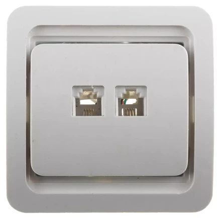 Розетка СВЕТОЗАР "ГАММА" телефонная двойная, цвет белый SV-54118-W купить в Когалыме