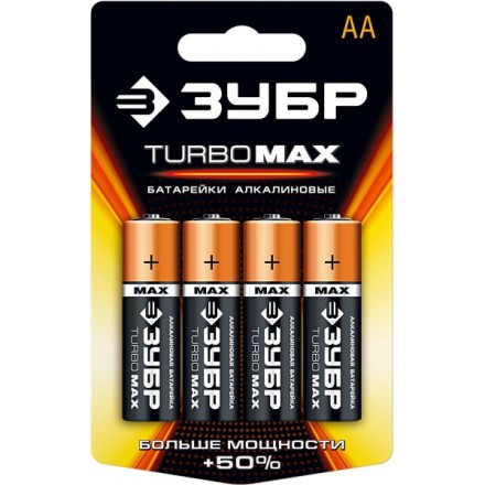 Батарейка ЗУБР &quot;TURBO MAX&quot; щелочная (алкалиновая), тип AA, 1,5В, 4шт на карточке 59206-4C купить в Когалыме