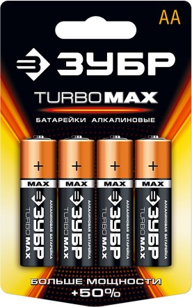 Батарейка ЗУБР &quot;TURBO MAX&quot; щелочная (алкалиновая), тип AA, 1,5В, 4шт на карточке 59206-4C купить в Когалыме
