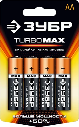 Батарейка ЗУБР "TURBO MAX" щелочная (алкалиновая), тип AA, 1,5В, 4шт на карточке 59206-4C купить в Когалыме
