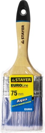 Кисть плоская STAYER &quot;EURO&quot;, &quot;AQUA&quot; для воднодисперсионных и акриловых ЛКМ, искусств щетина, деревян ручка, 3&quot;/75мм 01062-075 купить в Когалыме