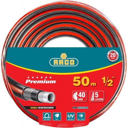 Шланг RACO &quot;PREMIUM&quot; поливочный, 40атм., армированный, 3-х слойный, 1/2&quot;х50м 40300-1/2-50 купить в Когалыме