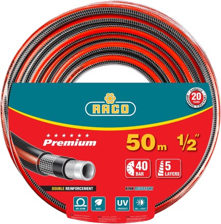 Шланг RACO &quot;PREMIUM&quot; поливочный, 40атм., армированный, 3-х слойный, 1/2&quot;х50м 40300-1/2-50 купить в Когалыме