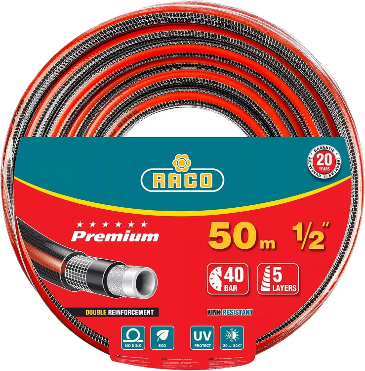 Шланг RACO "PREMIUM" поливочный, 40атм., армированный, 3-х слойный, 1/2"х50м 40300-1/2-50 купить в Когалыме