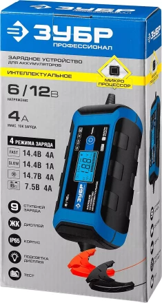 Зарядные устройства 4 А серия ПРОФЕССИОНАЛЗарядное устройство ЗУБР Профессионал 6/12 В, 4А, IP65, ЗУ-120 59300 купить в Когалыме